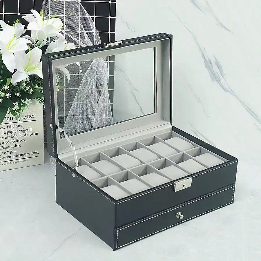 12-Slot Watch Box with Drawer, - Watch Display Box review and price